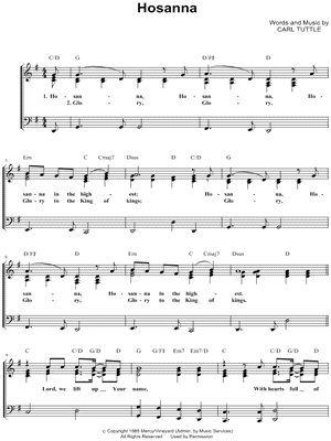 Carl Tuttle Hosanna Sheet Music Easy Piano In G Major Transposable Download Print Sku Mn0071230