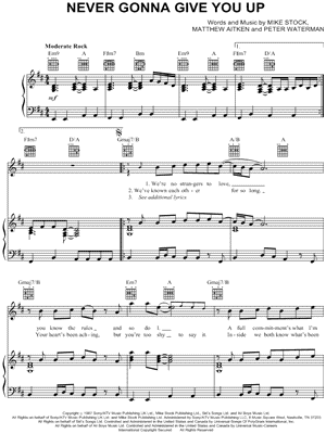 Rick Astley Never Gonna Give You Up Sheet Music