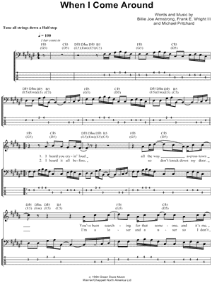 Green Day "When I Come Around" Bass Tab in F# Major - Download &a...