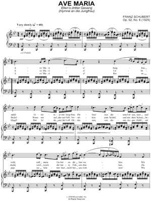 Franz Schubert Ave Maria Opus 52 No 6 German Version Sheet