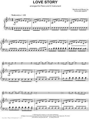 Taylor Swift - Love Story - Piano Accompaniment (C Instrument) - Sheet Music (Digital Download)