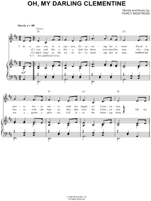 Percy Montrose Oh My Darling Clementine Sheet Music In D Major Transposable Download Print Sku Mn