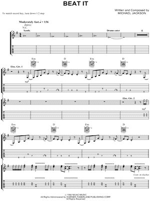 Michael Jackson Beat It Guitar Tab In E Minor Download Print Sku Mn