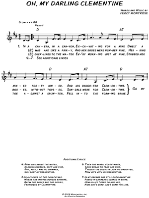 Percy Montrose Oh My Darling Clementine Sheet Music Leadsheet In D Major Download Print Sku Mn