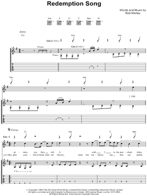 Bob Marley Redemption Song Guitar Tab In E Minor Download Print Sku Mn