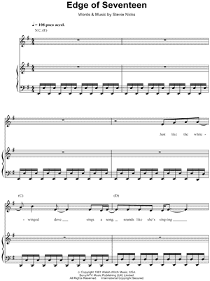 Stevie Nicks Edge Of Seventeen Sheet Music In E Minor Transposable Download Print Sku Mn0079026 You were the edge of seventeen when you first came on the scene whips and chains still hiding in the closet. eur
