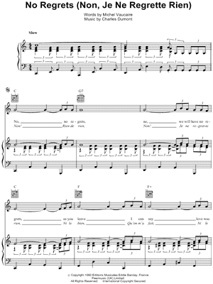 Edith Piaf No Regrets Non Je Ne Regrette Rien Sheet Music In C Major Transposable Download Print Sku Mn0079515 C caug c6 c7 car ma vie, car mes joies. eur