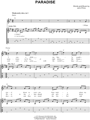 Song lyrics with guitar chords for Paradise - John Prine