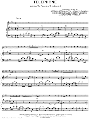 Lady Gaga - Telephone - Piano Accompaniment (C Instrument) - Sheet Music (Digital Download)