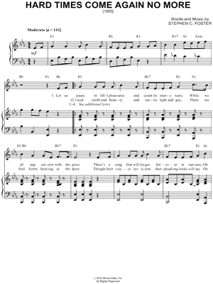 Stephen C Foster Hard Times Come Again No More Sheet Music In Eb Major Transposable Download Print Sku Mn