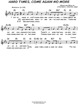 Stephen C Foster Hard Times Come Again No More Sheet Music Leadsheet In Eb Major Transposable Download Print Sku Mn