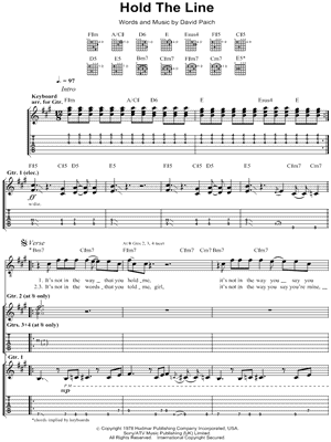 Toto Hold The Line Guitar Tab In A Major Download Print Sku Mn