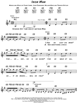 Black Sabbath Iron Man Sheet Music Leadsheet In E Minor Transposable Download Print Sku Mn0085755