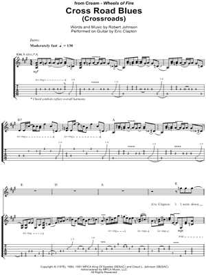 Robert Johnson: Cross Road Blues (Crossroads) sheet music for voice, piano  or guitar