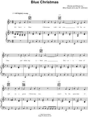 Elvis Presley Blue Christmas Sheet Music In F Major Transposable Download Print Sku Mn0086905