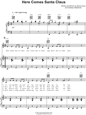 Doris Day - Here Comes Santa Claus - Sheet Music (Digital Download)