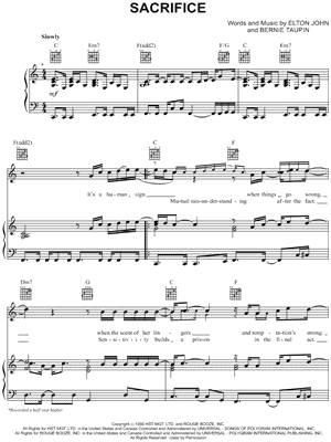 sacrifice - elton john  Piano sheet music, Elton john lyrics, Sheet music