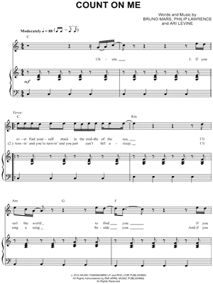 Bruno Mars Count On Me Sheet Music In C Major Transposable Download Print Sku Mn