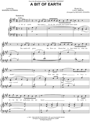 Lucy Simon Levine - A Bit of Earth - from the Broadway show The Secret Garden - Sheet Music (Digital Download)