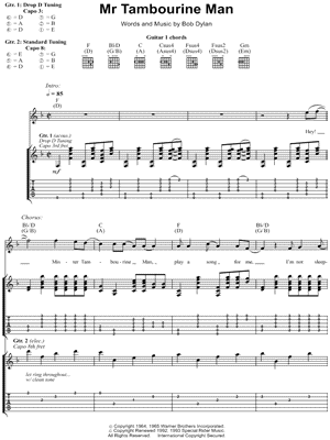 Bob Dylan Mr Tambourine Man Guitar Tab In F Major Download Print Sku Mn