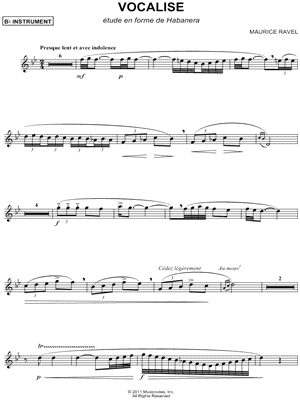 Maurice Ravel - Vocalise - tude En Forme De Habanera - Bb Instrument - Sheet Music (Digital Download)