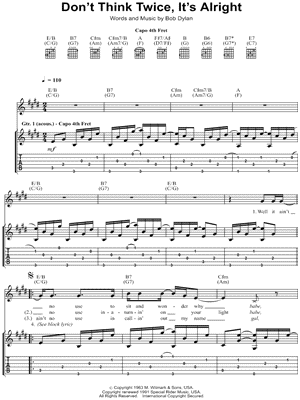 Don't Think Twice, It's All Right" Sheet Music by Bob Dylan  for Lead Sheet - Sheet Music Now