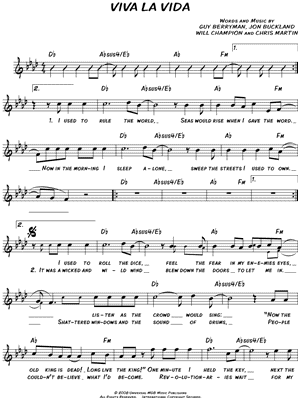 Coldplay Viva La Vida Sheet Music