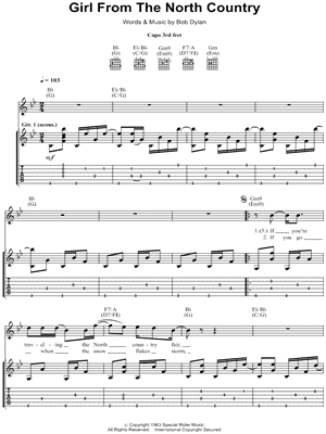 Girl from the North Country by B. Dylan - sheet music on MusicaNeo