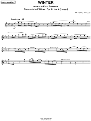 Antonio Vivaldi "Winter from Four Seasons (Largo) - C Instrument" Sheet Music (Flute, Violin, Oboe or Recorder) in Eb Major (transposable) - Download & Print - SKU: MN0096022