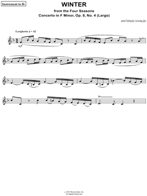 Winter from the Four Seasons (Largo) - Bb Instrument & Piano Sheet Music by Antonio Vivaldi - Instrumental Parts