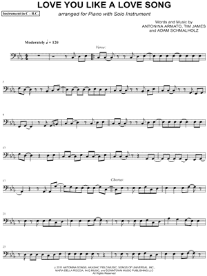 Selena Gomez & The Scene - Love You Like a Love Song - Bass Clef Instrument - Sheet Music (Digital Download)
