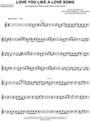 Selena Gomez & The Scene - Love You Like a Love Song - Eb Instrument - Sheet Music (Digital Download)