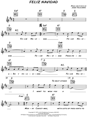 Feliz Navidad Chord Chart