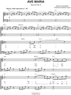 Franz Schubert "Ave Sheet Music (Easy Piano) in C Major (transposable) - Download & - SKU: MN0098361