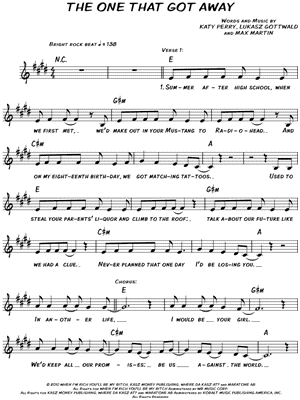 Katy Perry The One That Got Away Sheet Music Leadsheet In E Major Transposable Download Print Sku Mn0099448