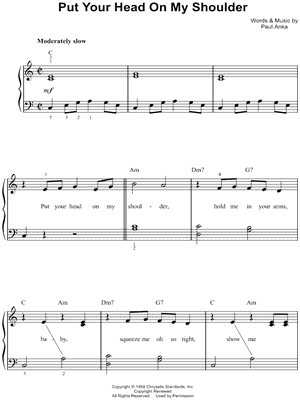 Print and download sheet music for Put Your Head on My Shoulder by Paul A.....