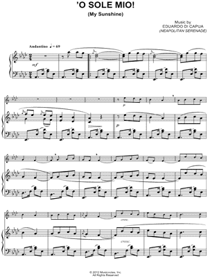 'O Sole Mio - Bass Clef Instrument & Piano Sheet Music by Eduardo Di Capua - Instrumental Parts