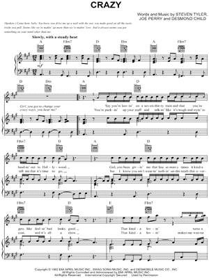 Aerosmith Crazy Sheet Music In A Major Download Print Sku Mn0100392 A i'm losin' my fm mind, girl, 'cause d i'm goin' e crazy. usd