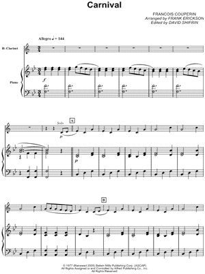Carnival - Clarinet & Piano Sheet Music by Fran ois Couperin - Instrumental Parts