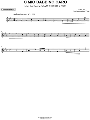 mere binary Amuse Giacomo Puccini "Gianni Schicchi: "O mio babbino caro" - C Instrument" Sheet  Music (Flute, Violin, Oboe or Recorder) in Ab Major (transposable) -  Download & Print - SKU: MN0100774
