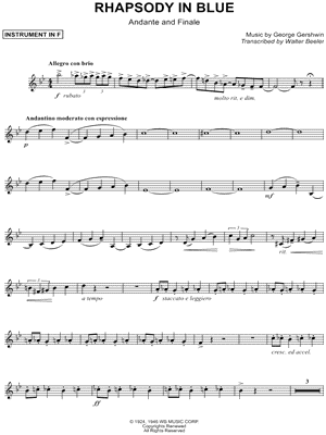 George Gershwin - Rhapsody In Blue (Andante & Finale) - F Instrument - Sheet Music (Digital Download)