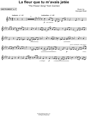 The Flower Song - F Instrument & Piano Sheet Music from Carmen - Instrumental Parts