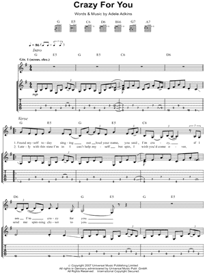 Adele Crazy For You Guitar Tab In G Major Download Print Sku Mn