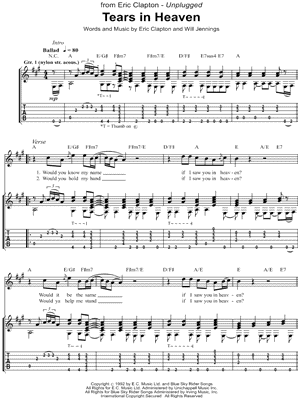 Eric Clapton Tears in Heaven Sheet Music (Violin Solo) in G Major - Download & Print - SKU: MN0103329