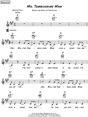 Bob Dylan Mr Tambourine Man Sheet Music Leadsheet In A Major Download Print Sku Mn0103281