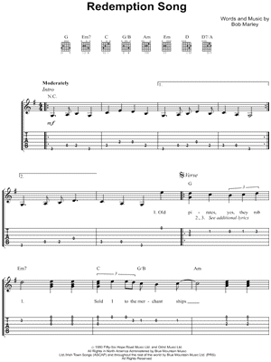 Bob Marley Redemption Song Guitar Tab In G Major Download Print Sku Mn