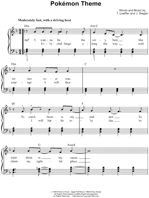 Jason Paige Pokemon Theme Sheet Music In D Minor Transposable Download Print Sku Mn