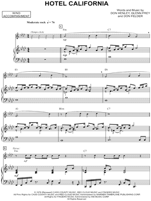 The Eagles - Hotel California - Piano Accompaniment (Winds) - Sheet Music (Digital Download)