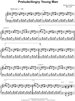 Billy Joel Prelude Angry Young Man Sheet Music In C Major Transposable Download Print Sku Mn0105970