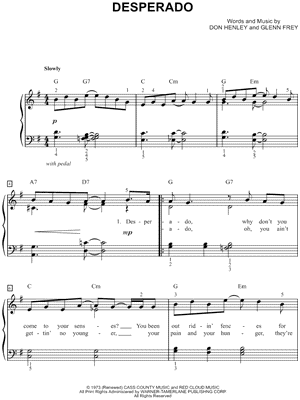 The Eagles Desperado Sheet Music Notes, Chords